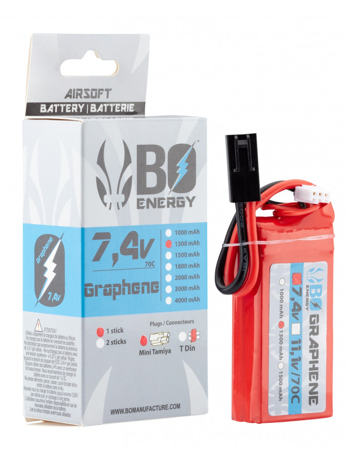 Batterie Lipo Graphène 7.4V 70c 1300 mAh - BO ENERGY - A63031