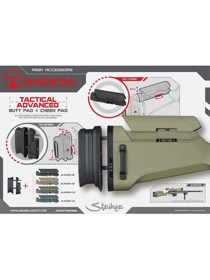 Ares Amoeba Striker Sniper Rifle Tac. Adv. Butt Pad plus Cheek Pad OD - AS-PAD001-OD